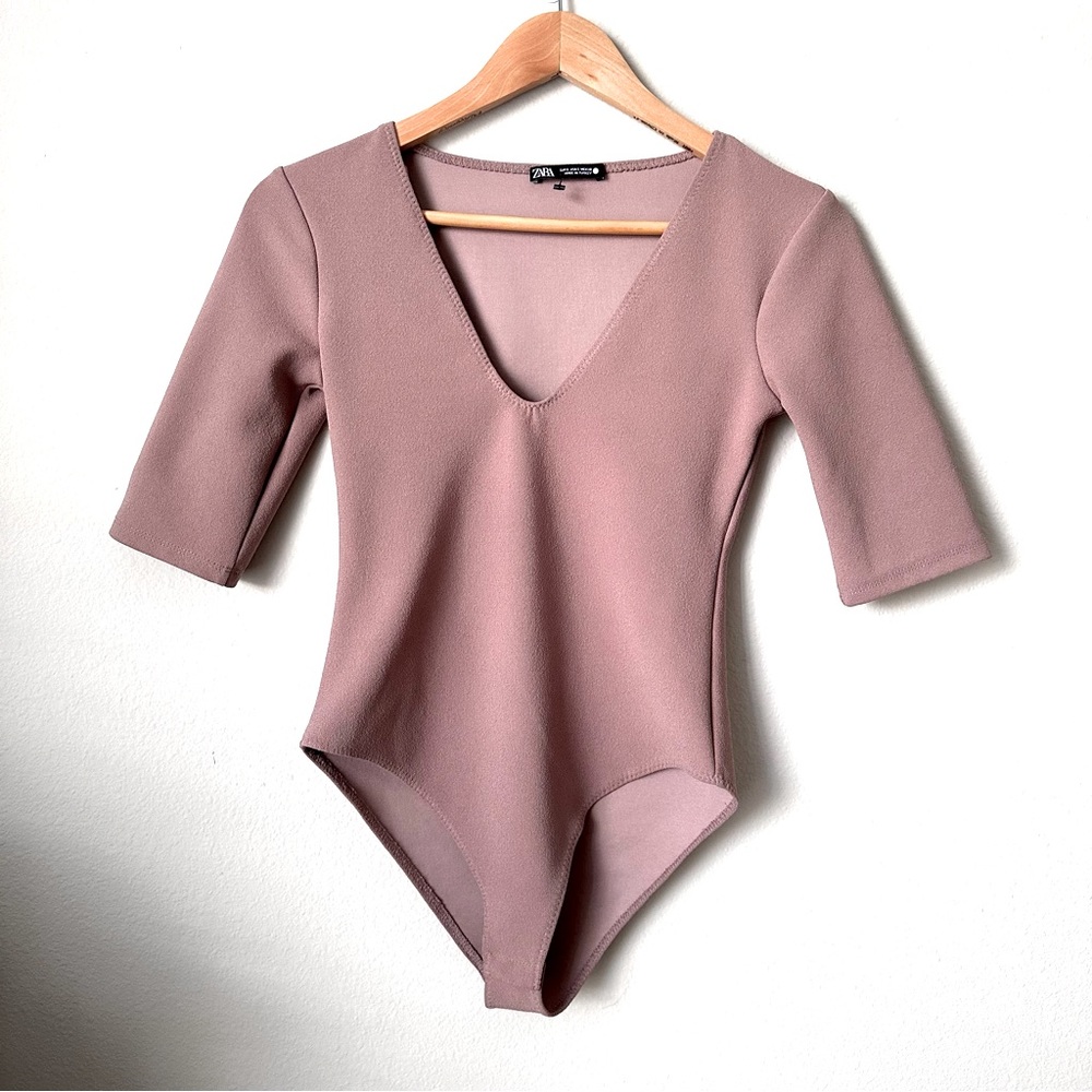 Zara mauve half sleeve v neck bodysuit